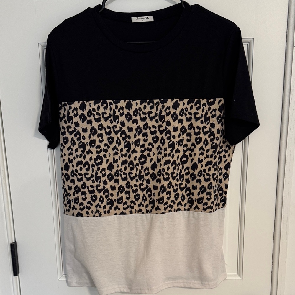 Kids Short-Sleeve Colorblock Leopard Tee - Black, Beige & Cream